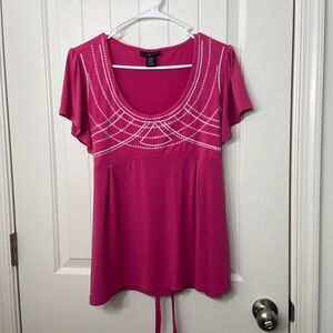 Apostrophe women’s pink stretch scoop neck tie loose sleeve empire‎ blouse top